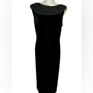 Vintage Velvet Sheer Robbie Bee 14P Petite Black Dress y2K 90s Draped Evening